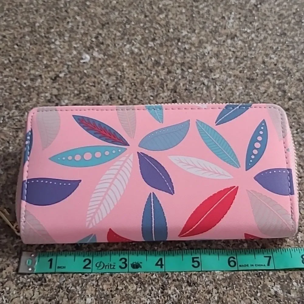 ♡♡♡Pink Leaf Print Zip Wallet